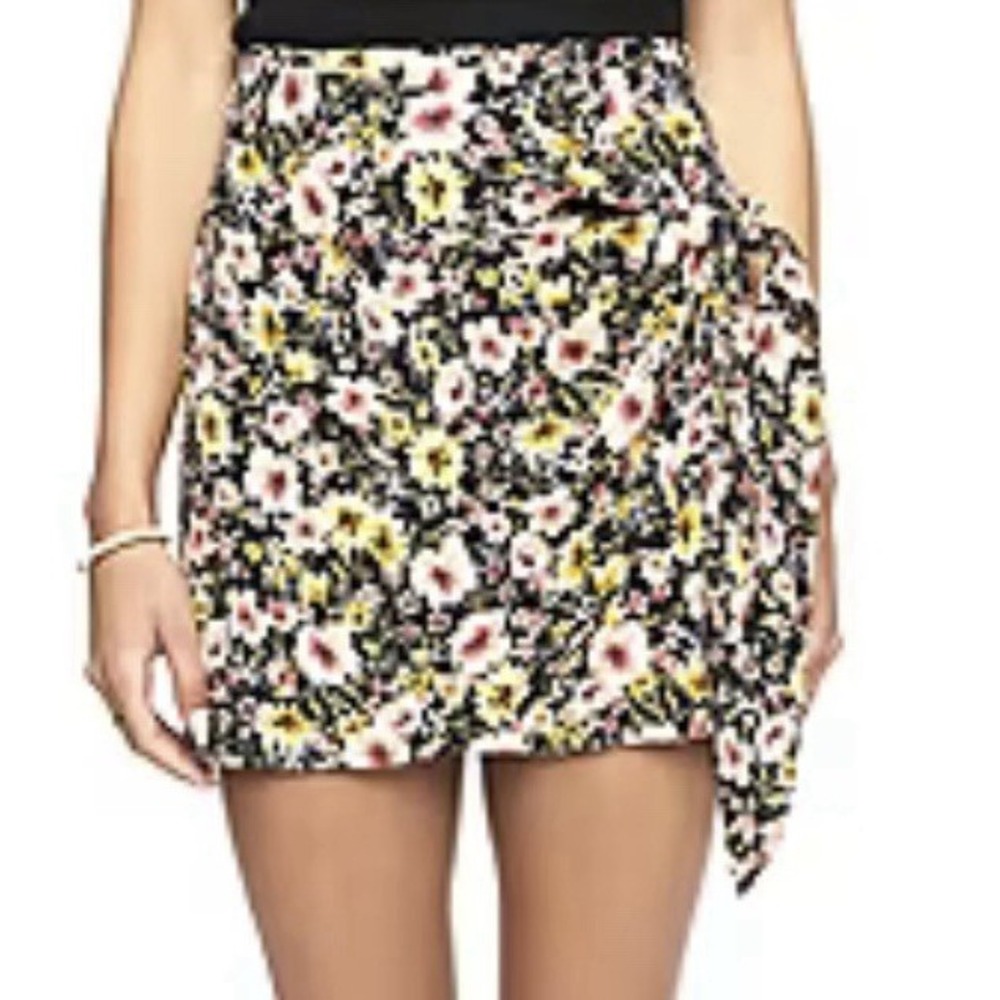 Forever 21 Floral Mini Skirt Tie Waist Pink Yellow Party Cocktail Cute XXL